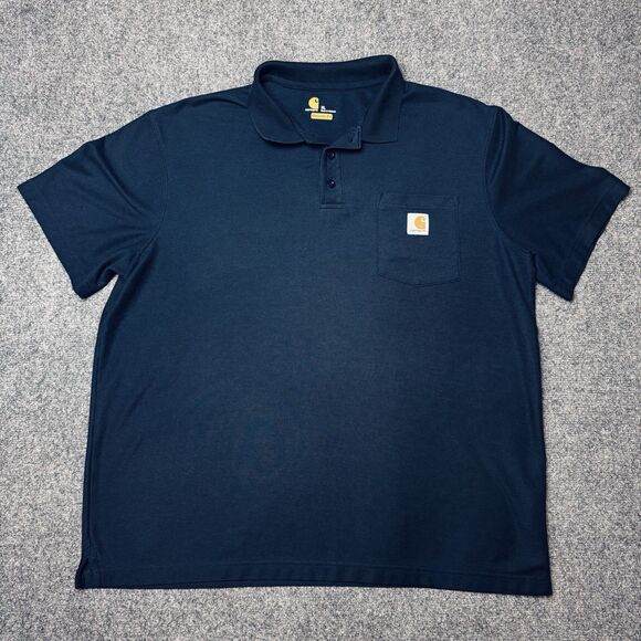Carhartt Original Fit Navy Blue Short Sleeve Polo Shirt Pocket Mens Size XL - Picture 2 of 6